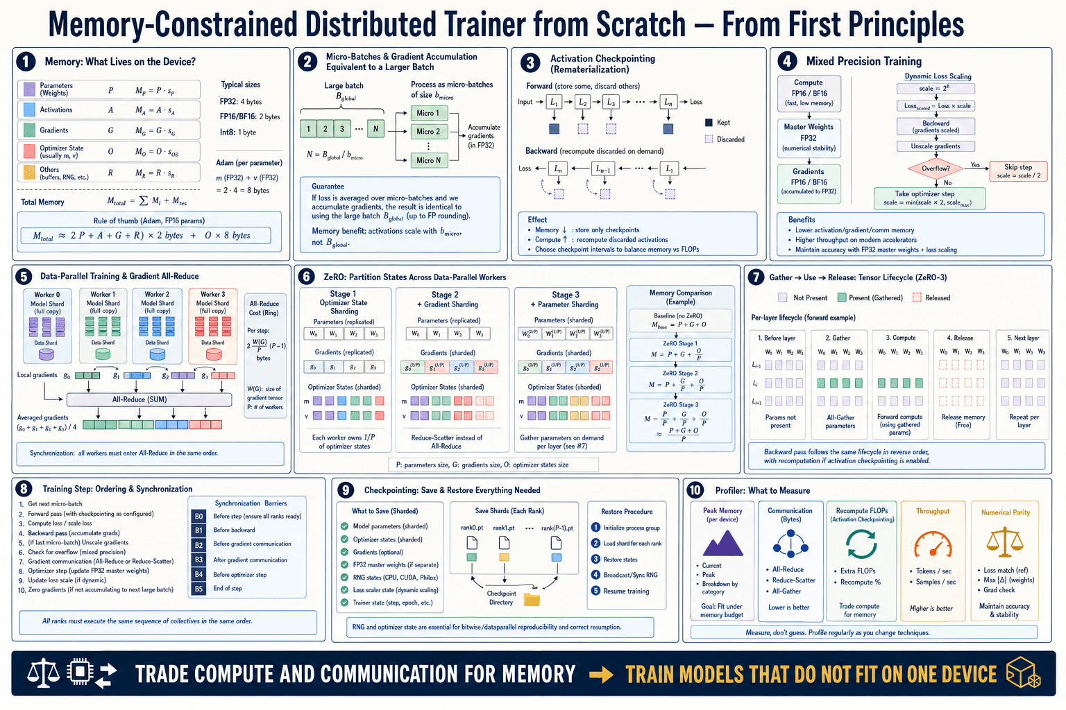 Memory-Constrained Trainer first-principles architecture infographic